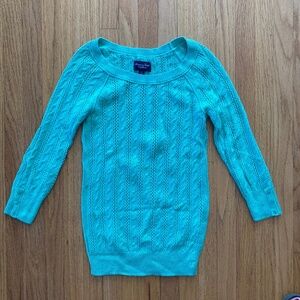 American Eagle Cable Knit Sweater, Green, Size Small,  3/4 Sleeve